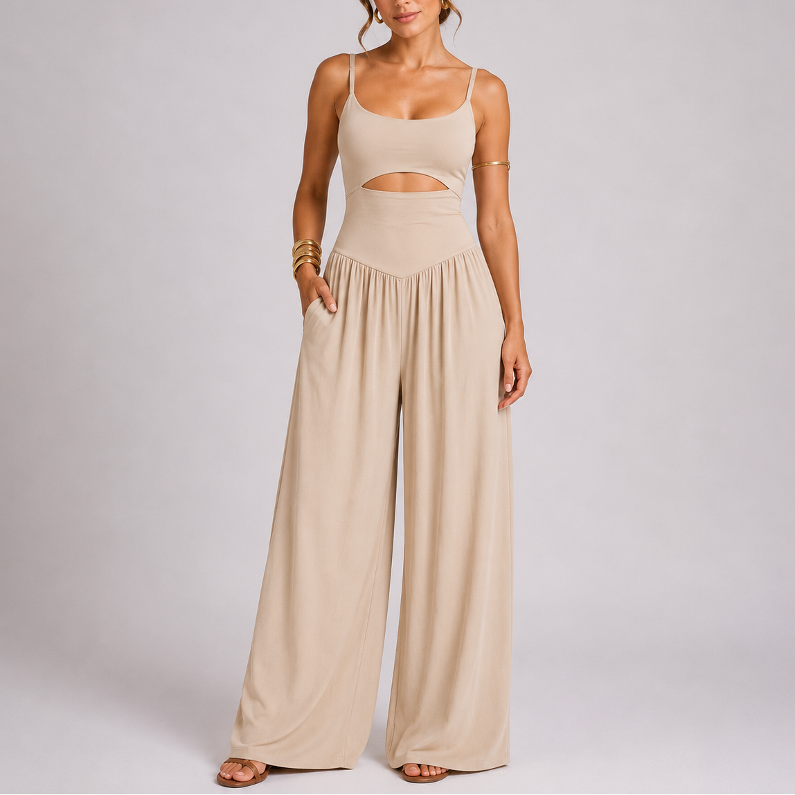 Women's Elegant Cut-Out Wide Leg Jumpsuit
