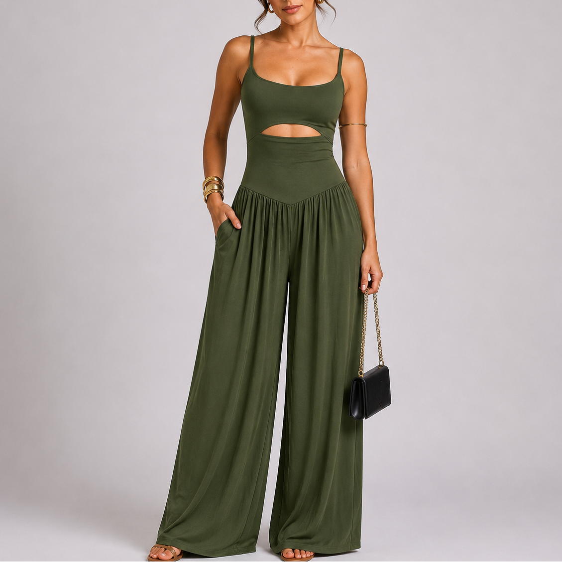 Women's Elegant Cut-Out Wide Leg Jumpsuit