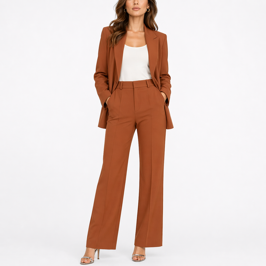Women's Two-Piece Set with Blazer and Straight-Leg Pants