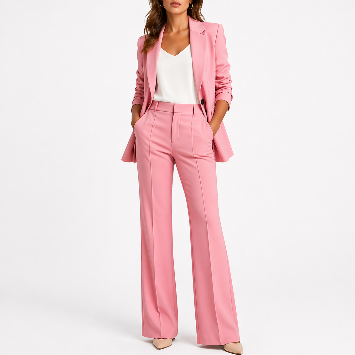 Women's Two-Piece Set with Blazer and Straight-Leg Pants