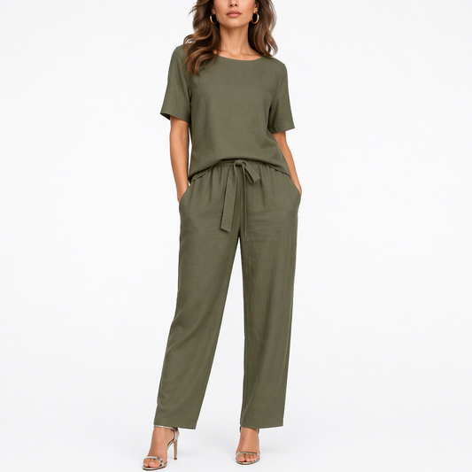 Women's Two-Piece Set with Short-Sleeve Top and Trousers
