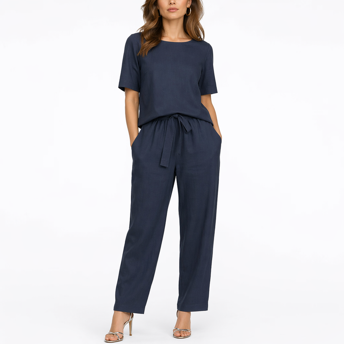 Women's Two-Piece Set with Short-Sleeve Top and Trousers