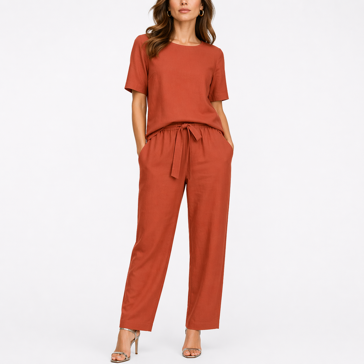 Women's Two-Piece Set with Short-Sleeve Top and Trousers