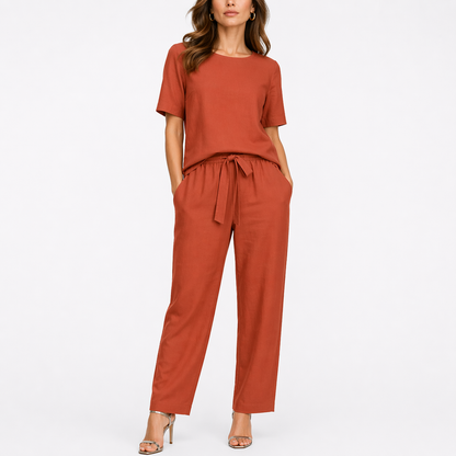 Women's Two-Piece Set with Short-Sleeve Top and Trousers