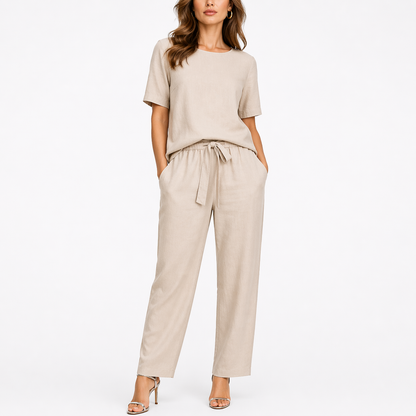 Women's Two-Piece Set with Short-Sleeve Top and Trousers