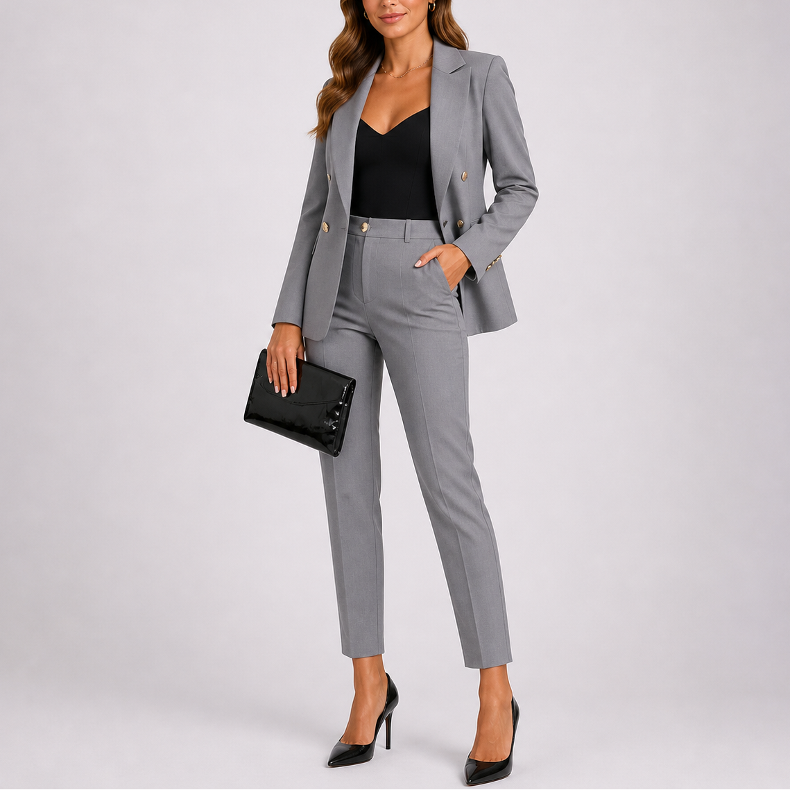 Women's Tailored Blazer and Trousers Two Piece Suit Set