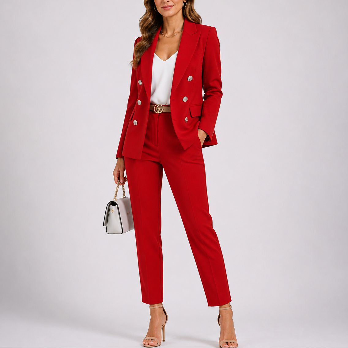 Women's Tailored Blazer and Trousers Two Piece Suit Set