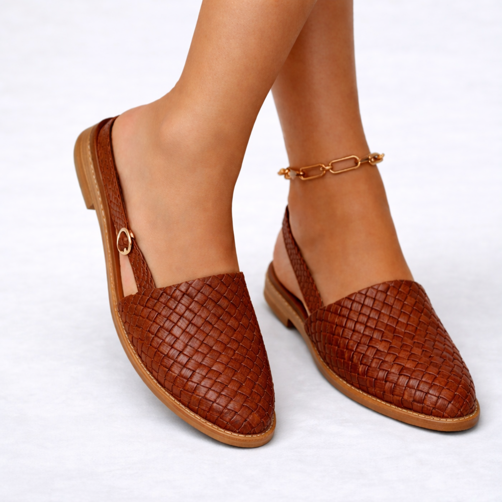 Women's Woven Vegan Leather Slingback Flats – Elegant Everyday Style