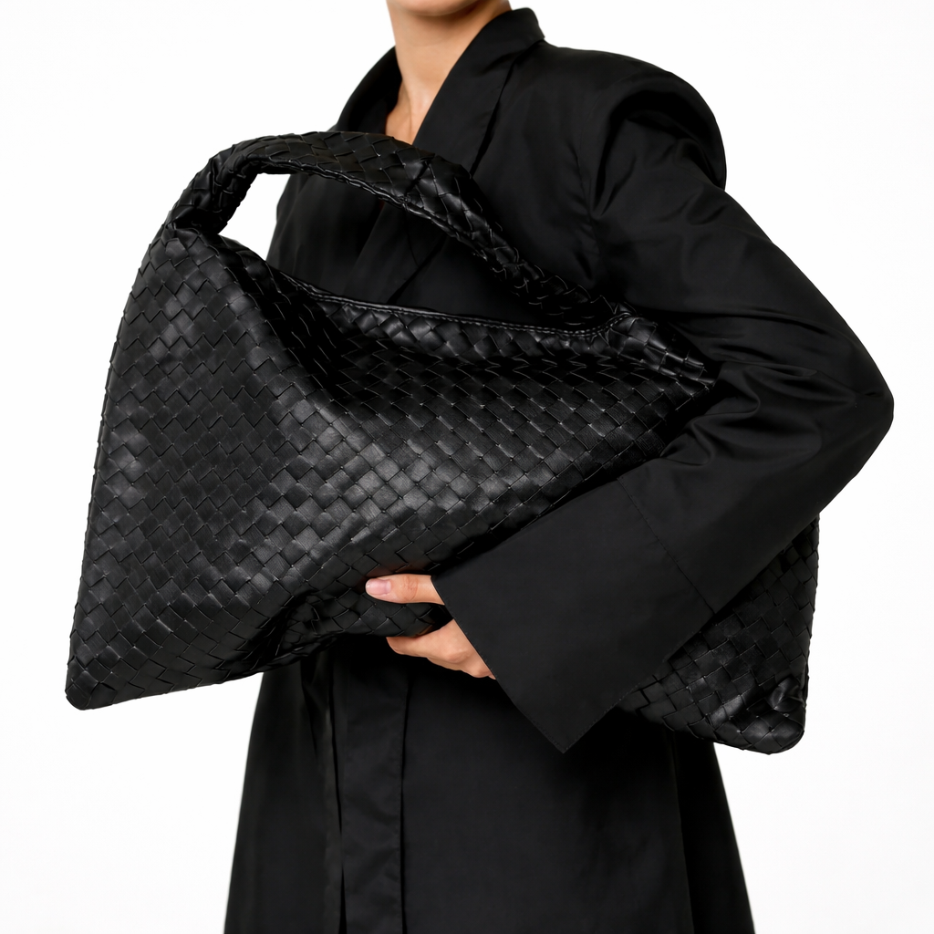Luxury Woven Shoulder Tote – Soft Vegan Leather Everyday Bag