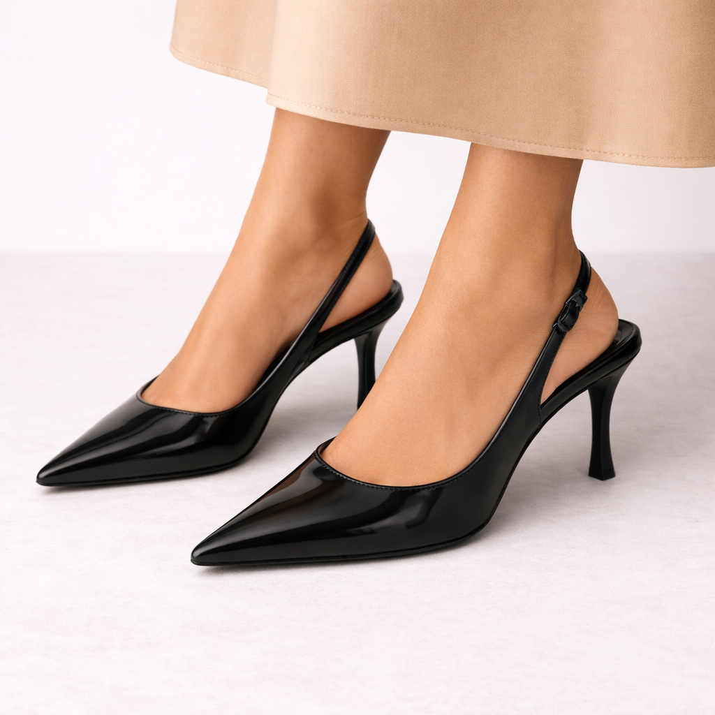 Women's Elegant Black Slingback Heels – Pointed Toe
