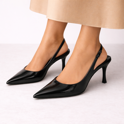 Women's Elegant Black Slingback Heels – Pointed Toe