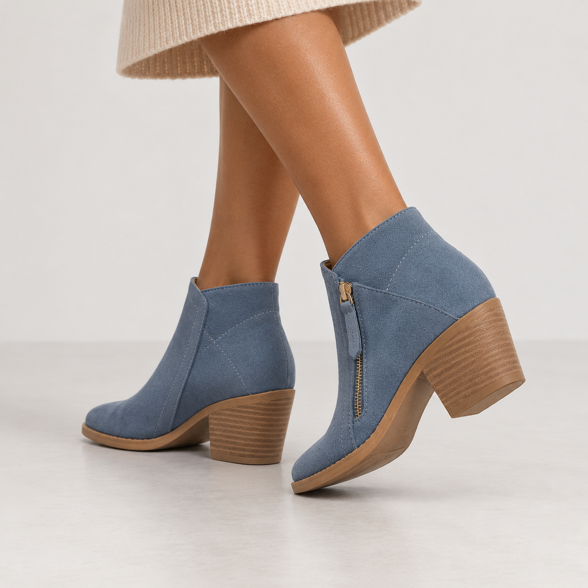 Women's Suede Ankle Boots – Block Heel & Side Zip