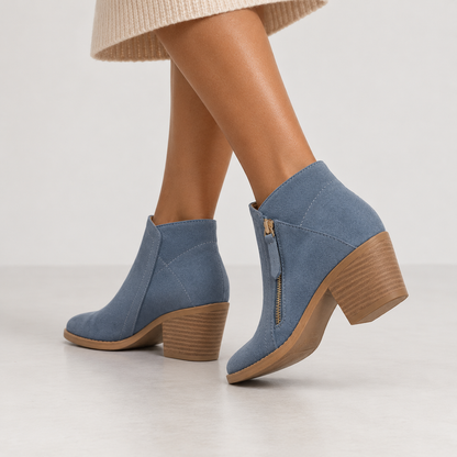 Women's Suede Ankle Boots – Block Heel & Side Zip