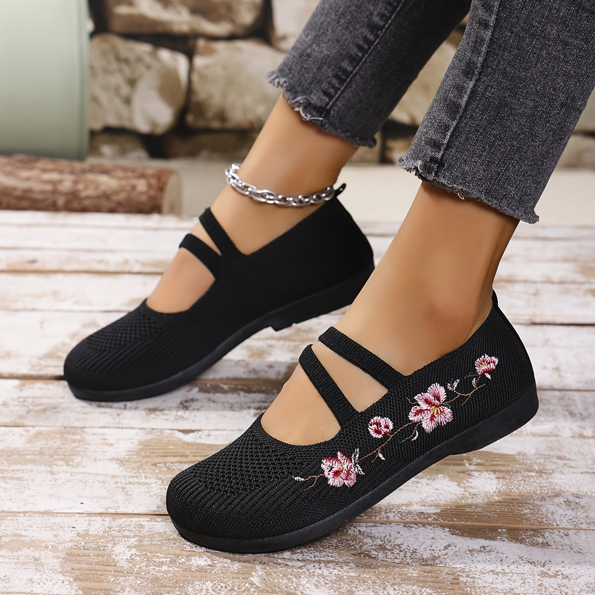 Floral Knit Ballet Flats