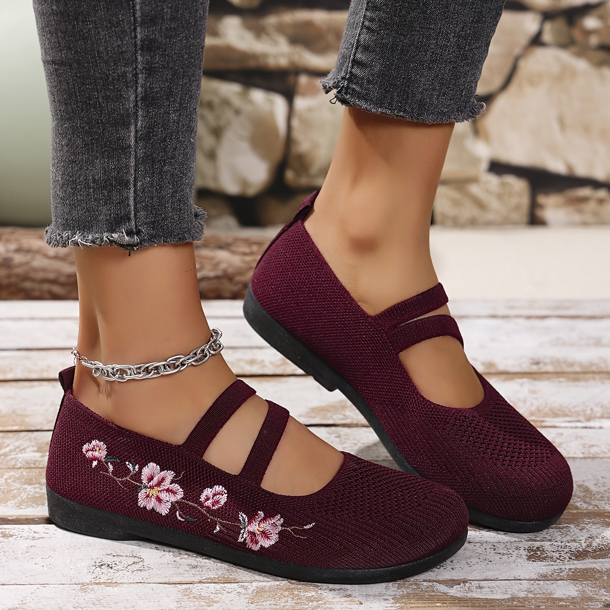 Floral Knit Ballet Flats