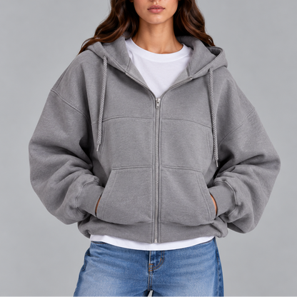 Women's Oversized Zip-Up Hoodie – Casual Relaxed Fit Hooded Sweatshirt