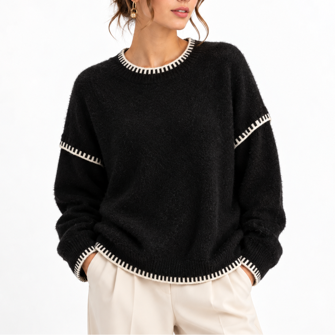 Women's Oversized Chunky Knit Sweater with Boat Neck