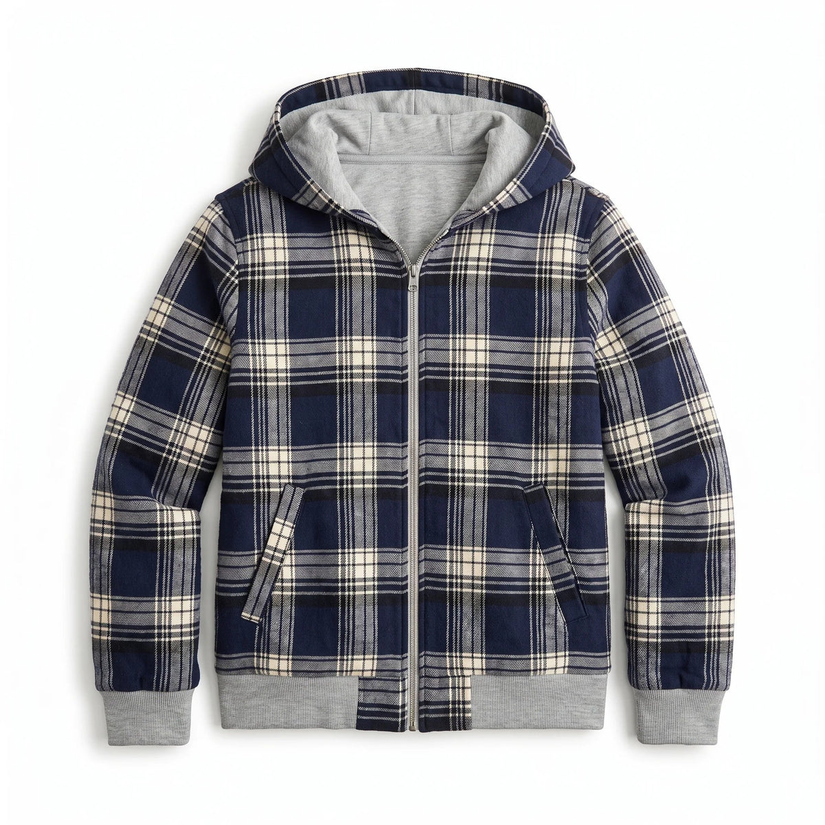 Women's Reversible Cropped Hooded Jacket – Check Pattern Zip-Up Hoodie