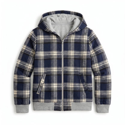 Women's Reversible Cropped Hooded Jacket – Check Pattern Zip-Up Hoodie