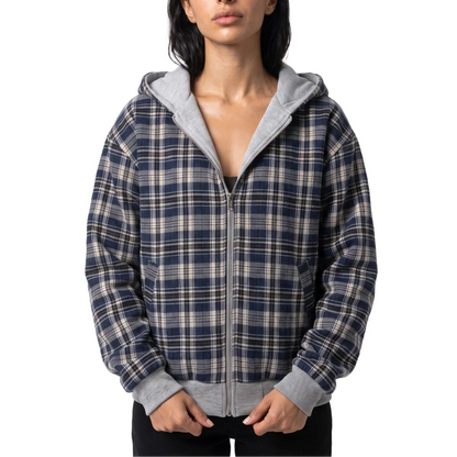 Women's Reversible Cropped Hooded Jacket – Check Pattern Zip-Up Hoodie