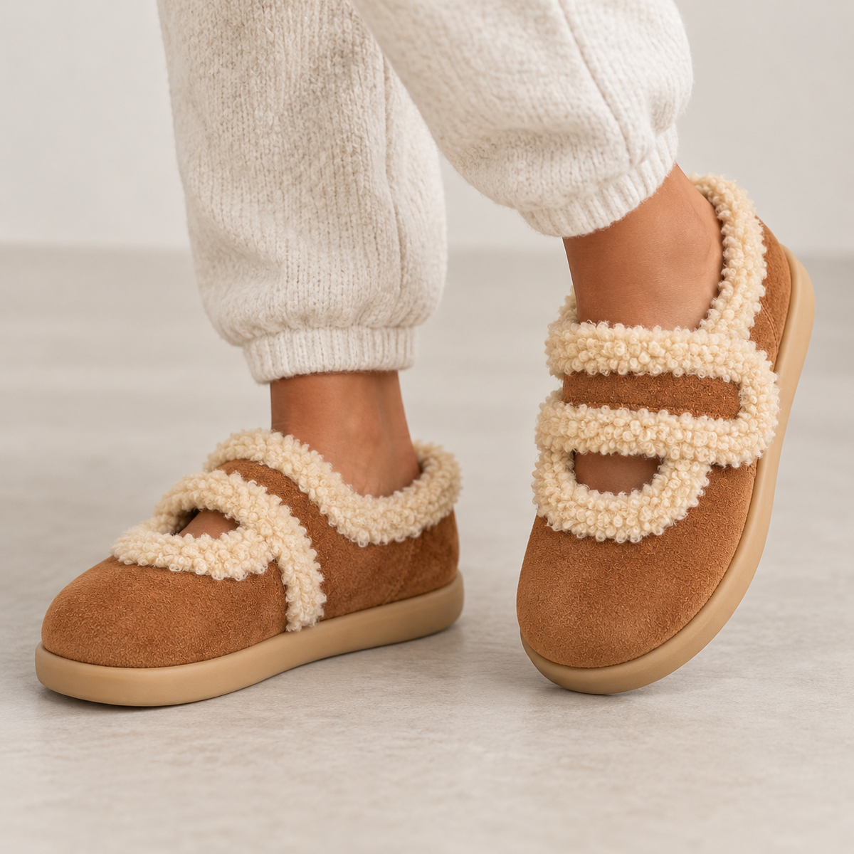 Women's Suede Slippers | Warm Fur Lined Slip-On Winter Shoes
