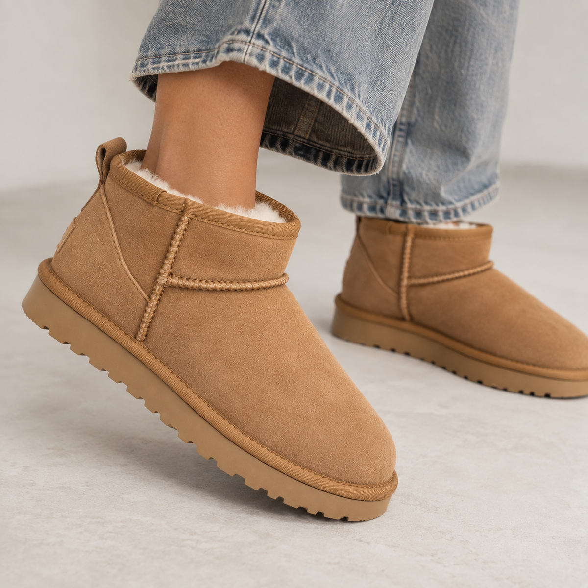 Women's Suede Ankle Boots | Warm Fur Lined Winter Shoes with Grip