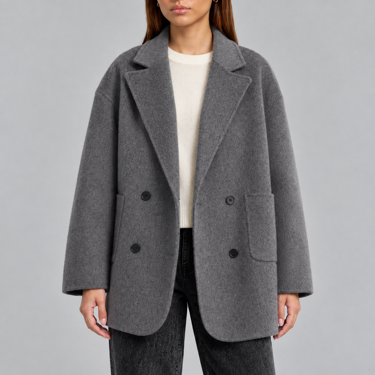 Women's Overcoat | Oversized Double-Breasted Coat with Lapel Collar