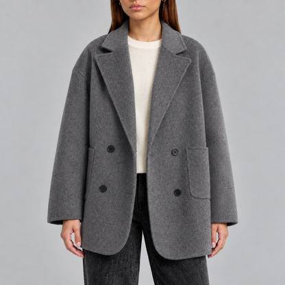 Women's Overcoat | Oversized Double-Breasted Coat with Lapel Collar