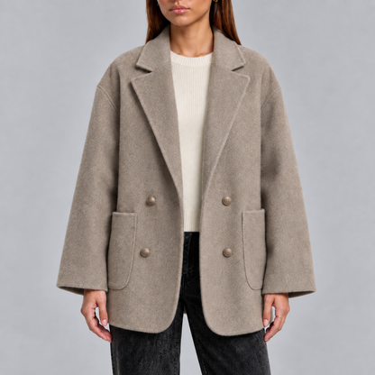 Women's Overcoat | Oversized Double-Breasted Coat with Lapel Collar