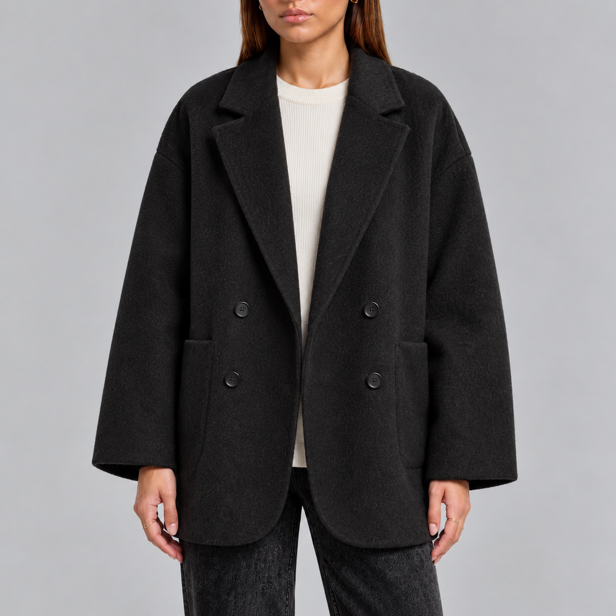 Women's Overcoat | Oversized Double-Breasted Coat with Lapel Collar
