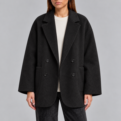 Women's Overcoat | Oversized Double-Breasted Coat with Lapel Collar