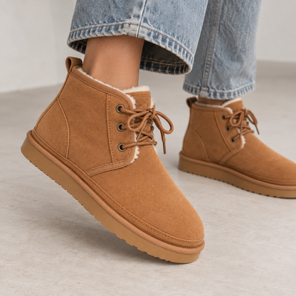 Women's Suede Lace-Up Ankle Boots | Warm Fur Lined Winter Shoes