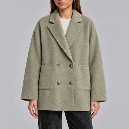 Women's Overcoat | Oversized Double-Breasted Coat with Lapel Collar