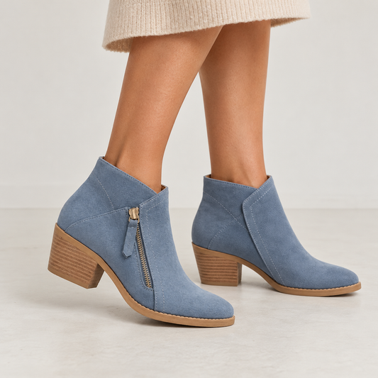 Women's Suede Ankle Boots – Block Heel & Side Zip