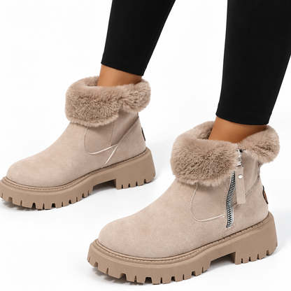 Women's Suede Winter Ankle Boots with Fur Lining & Side Zip