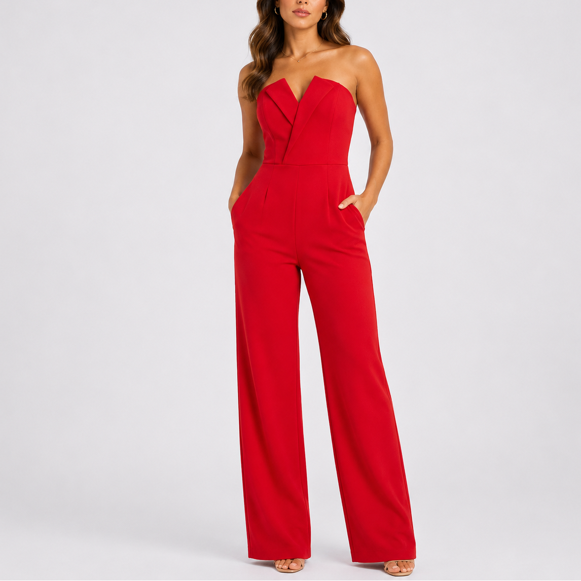 Women's Elegant Strapless Wide-Leg Jumpsuit