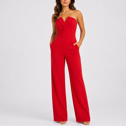 Women's Elegant Strapless Wide-Leg Jumpsuit