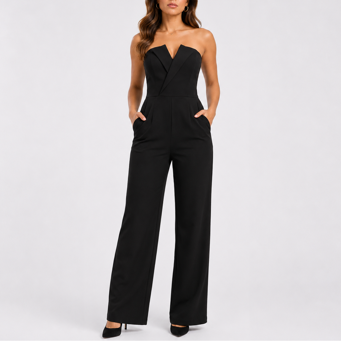 Women's Elegant Strapless Wide-Leg Jumpsuit