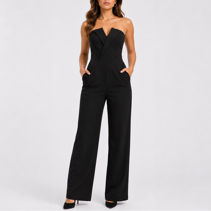 Women's Elegant Strapless Wide-Leg Jumpsuit