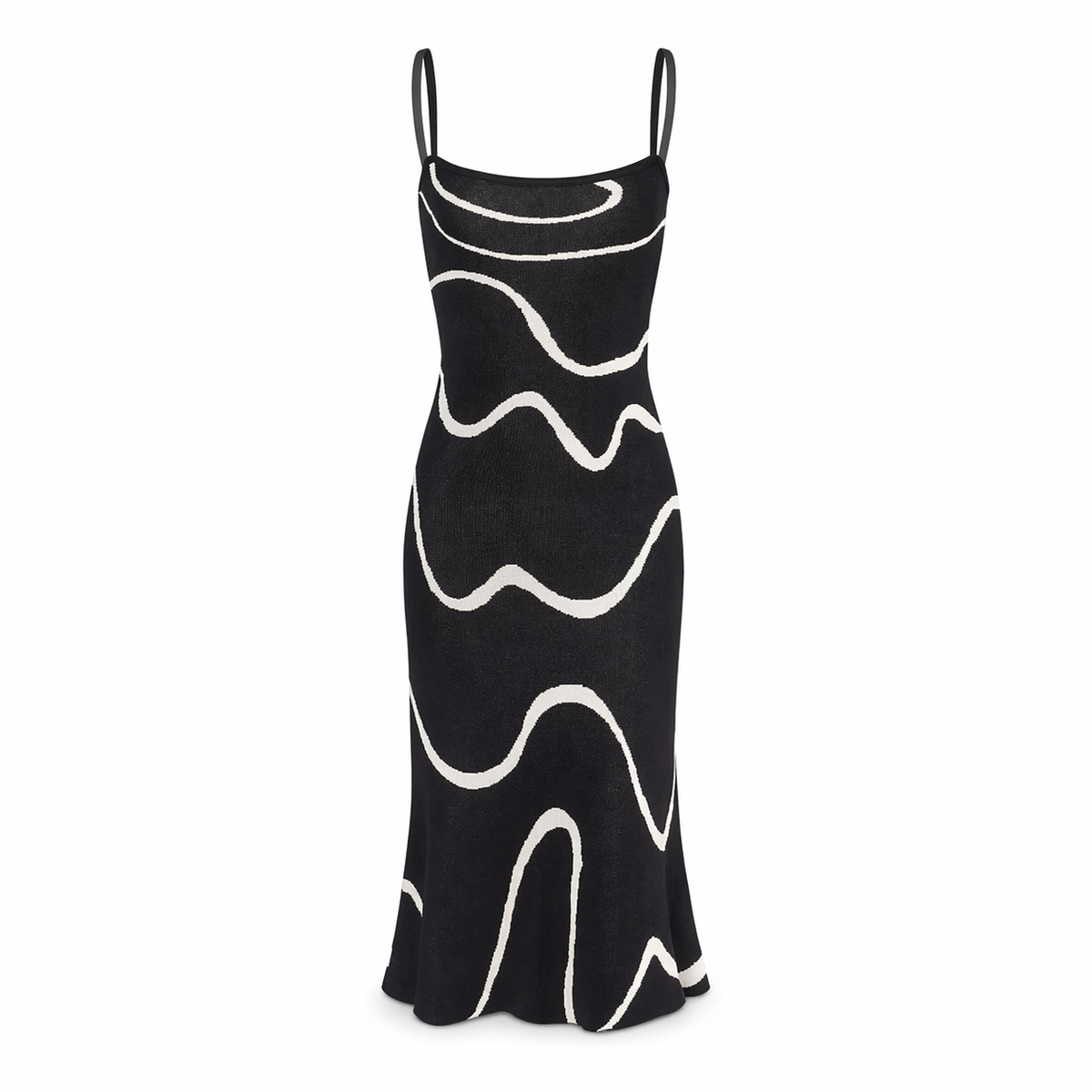 Women's Black Sleeveless Knit Midi Dress with Mermaid Hem