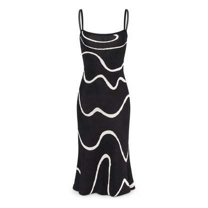 Women's Black Sleeveless Knit Midi Dress with Mermaid Hem