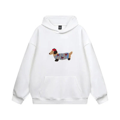 Women's Embroidered Dachshund Hoodie | Cozy Oversized Pullover