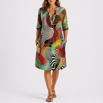 Women's Abstract Print Midi Dress – Lightweight Fabric