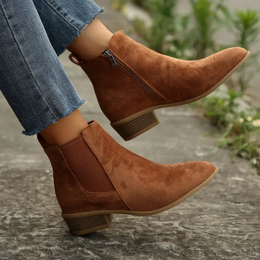 Suede Chelsea Boots – Low Block Heel