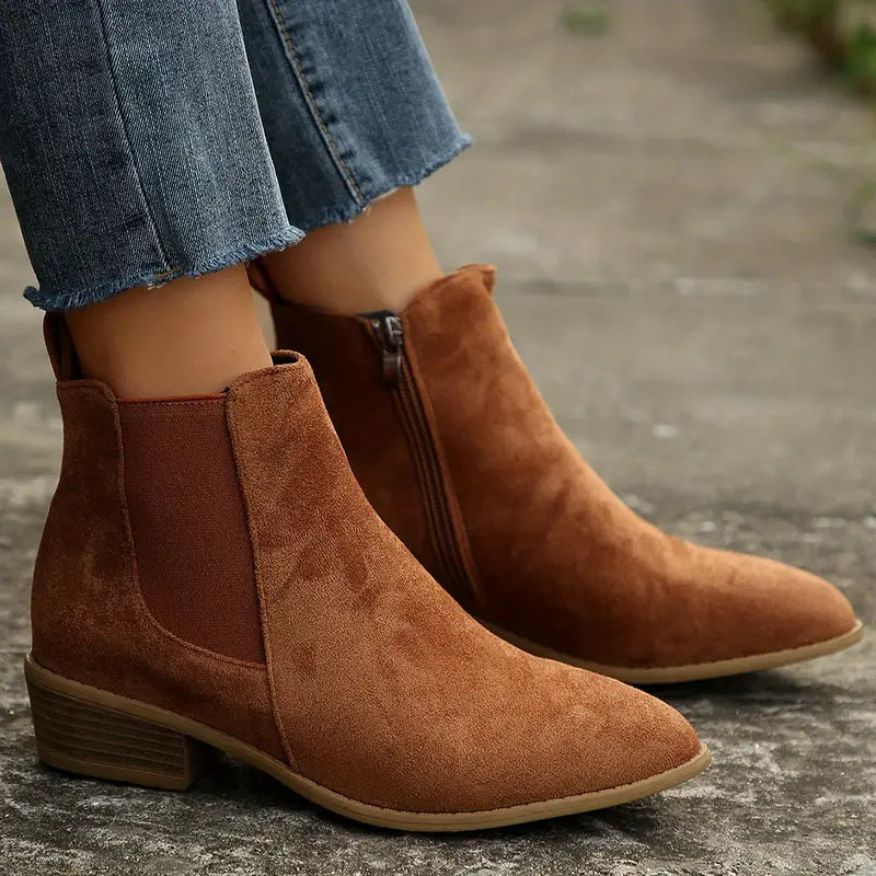 Suede Chelsea Boots – Low Block Heel