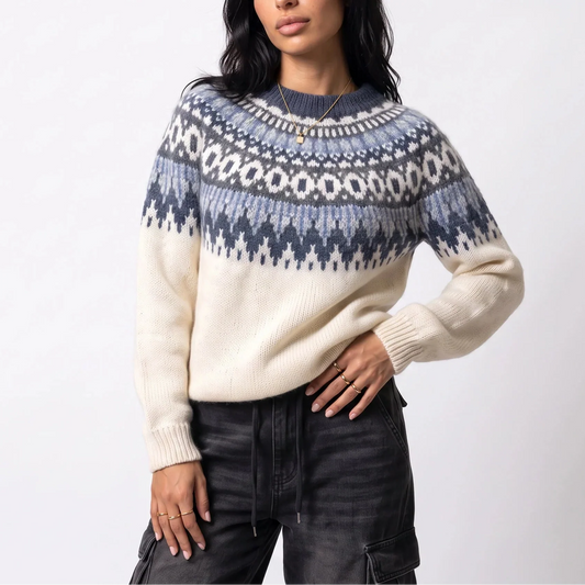Women's Fair Isle Knit Jumper - Nordic Pattern in Ivory
