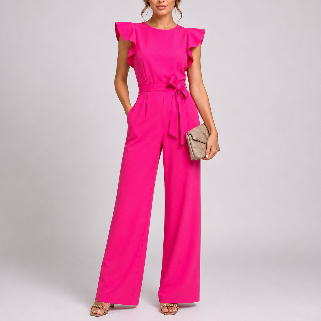 Women's Elegant Wide-Leg Jumpsuit with Ruffle Sleeves
