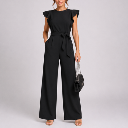 Women's Elegant Wide-Leg Jumpsuit with Ruffle Sleeves